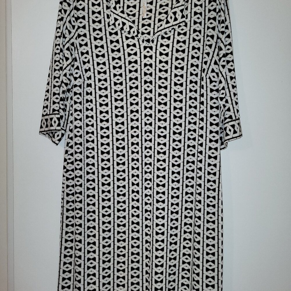 LAUNDRY - Black/White/Cold Geoetric Chain Print Dress, L